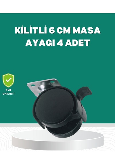 Zemin Korumalı Kilitli Ayak Tekerlek Seti 6 Cm Siyah