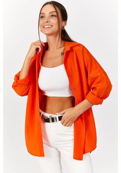 Armonika Kadın Turuncu Oversize Uzun Basic Gömlek Arm-22y001118