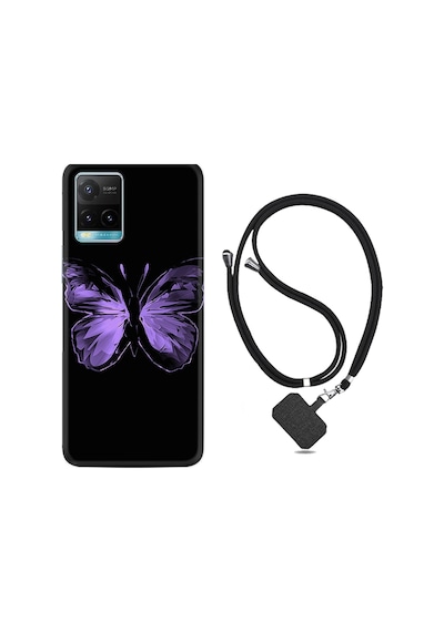 Vivo Y33S Kılıf Boyun Askılı Black Butterfly 1879