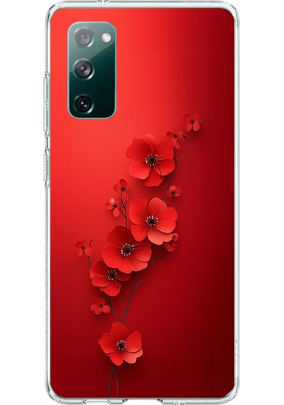 Samsung Galaxy S20 Fe Uyumlu Kırmızı Kardelenler Baskılı Silikon Kılıf Renkli