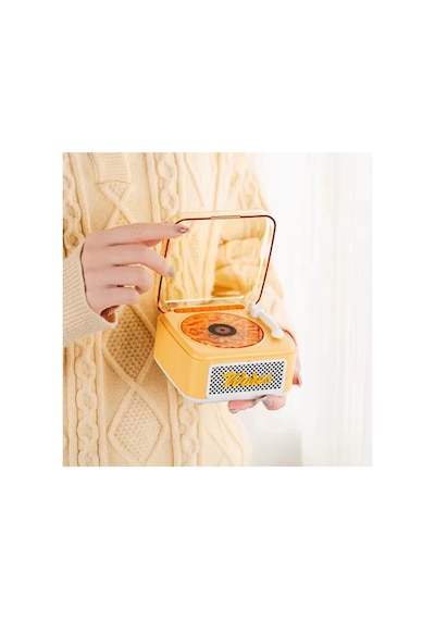 Kargo Nostalji Mini Plak Görünümlü Radyolu Bluetooth Hoparlör 3d Ses Dalgası Retro Müzik Plak Sarı Najmaddin