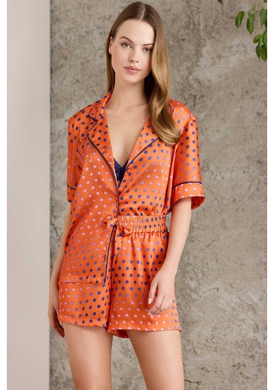 Pierre Cardin 1225 Kadın Empirme Saten 3'lü Şort Takım-sunset Turuncu