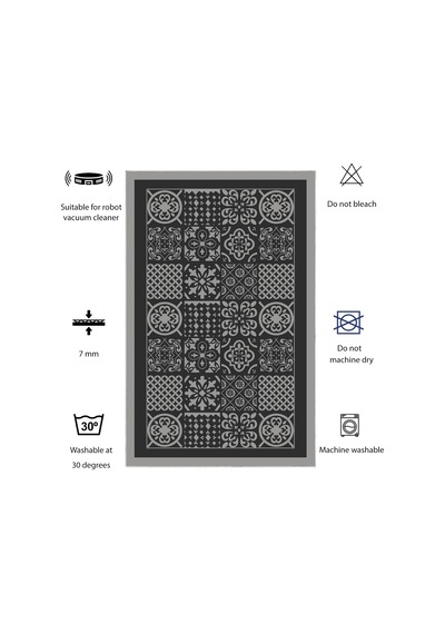 Dijital Kaymaz Yıkanabilir Banyo Mutfak Salon Paspas Halısı Trend Modern Al4008 Antrasit