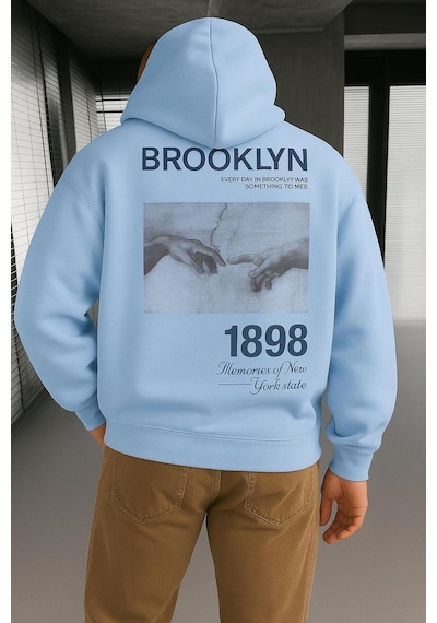 Benroma 3 İplik Penye Brooklyn Baskılı Sweatshırt Bebe Mavisi