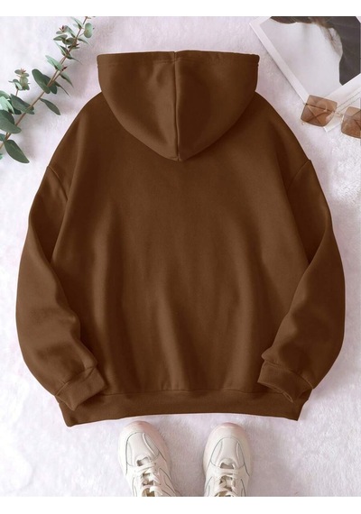Uyguntarz Unisex Leopar Kalp Desenli Baskılı Oversize Sweatshirt Kahverengi