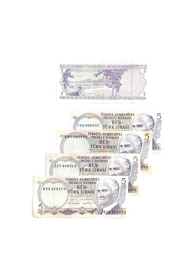 6. Emisyon 5 Türk Lirası. Eski Koleksiyon Kağıt Para.