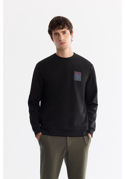 Avva Erkek Siyah Bisiklet Yaka Pamuklu Baskılı Elastan Regular Fit Sweatshirt A42y1286