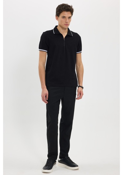 Tudors Erkek Slim Fit Dar Kesim %100 Pamuk Jakarlı Düz Yaka Ve Kol Detaylı Siyah Polo Yaka Tişört-50214 Tudors Erkek Slim Fit Dar Kesim %100 Pamuk Jakarlı Düz Yaka Ve Kol Detaylı Siyah Polo Yaka Tişört-50214