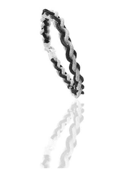 Gümüş Tamamen El İşçiliği İki Renkli Kazaziye İşlemeli Örgülü Erkek Bileklik Barcode Siyah
