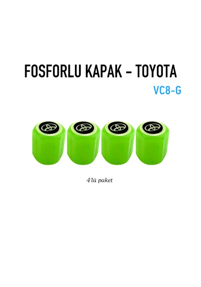 Toyota Logolu Yeşil Fosforlu Subap Kapağı - 4'lü Set