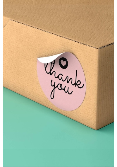 Pembe Thank You Kalpli Sticker 3x3cm St2173 Çok Renkli