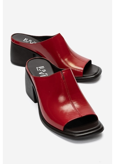Luvi Shoes Sorex Kırmızı Rugan Hakiki Deri Kadın Kalın Topuklu Terlik