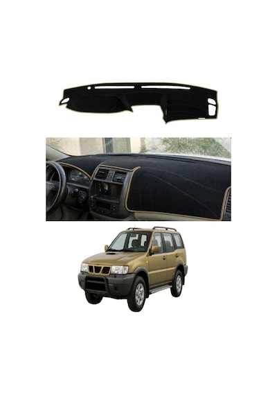 Nissan - Terrano Duz Model 1993-2006 Uyumlu Torpido Koruma Kılıfı - Taba Şeritli