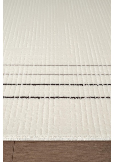 Look Black Lb006w Krem Halı Siyah Dekoratif Çizgili Modern Desen Akrilik Yumuşak Tozuaz Salon Halısı-897 Krem