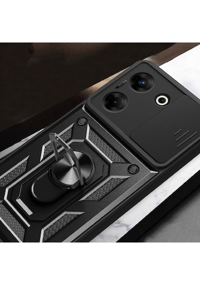 Zore Tecno Camon 20 Kılıf Magnetik Standlı Kamera Korumalı Ogaa Sürgülü Vega Kapak - Siyah