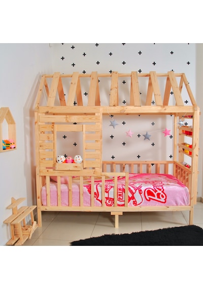 Markaawm Markaawm Montessori Çocuk Yatak Raf Çam 90X190 Karyola Menekşe Akçaağaç