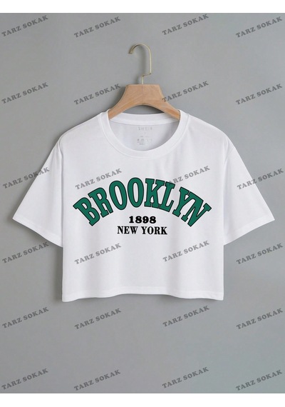Flood Of Style Crop Ckod-232913 Harf Grafikli Beyaz