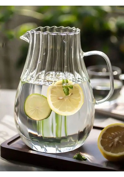 Qerhome Borosilikat Cam Çizgili Sürahi 1800 Ml