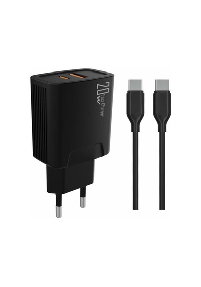 Pdateknoloji 20 Watt Usb + Type-c Çıkışlı Hızlı Şarj Başlık Adaptör + 1m 3a Type-c To Type-c Kablo Yerli Üretim Kdr-42 Siyah 1 Adet