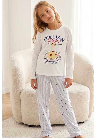 Siyah İnci Pamuklu Likralı Örme Pijama Takım26241169 Beyaz