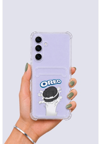 Samsung Uyumlu Galaxy S25 Fe Kartlıklı Oreo Desenli Kılıf Şeffaf