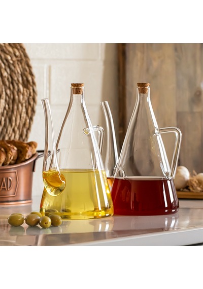 Porsima 17558 Mantar Kapaklı Borosilikat 2li Cam Yağlık Sirkelik 600 ml