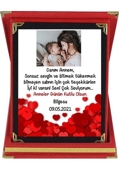Anneler Günü Hediyesi Kalp Detaylı Fotoğraflı Plaket