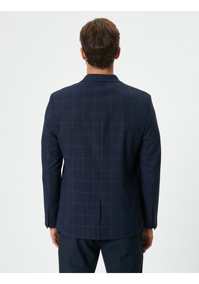 Koton Blazer Ceket Ekose Kapaklı Cepli Düğmeli Regular Fit Lacivert Ekose 5wam50009hw Lacivert