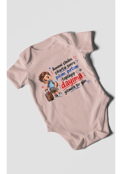 Morivokids Anneye Ve Dayıya Özel Kısa Kollu Bebek Body %100 Pamuk Pastel Pembe