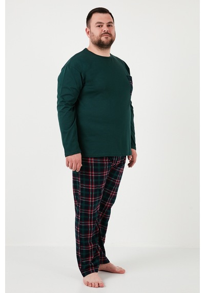 Buratti Pamuklu Regular Fit Büyük Beden Erkek Pijama Takımı 6572001B Yeşil