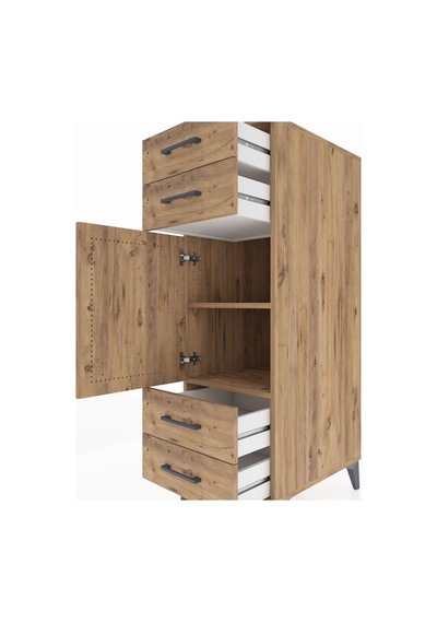 Kronos Dolap 2 Raflı 4 Çekmeceli Tek Kapaklı 44x59x134 Çam-çam Çam