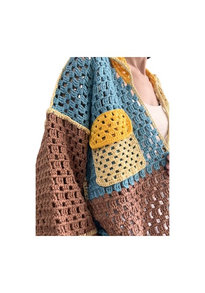 El Yapımı Bambu Koton Çok Renkli Oversize Hırka