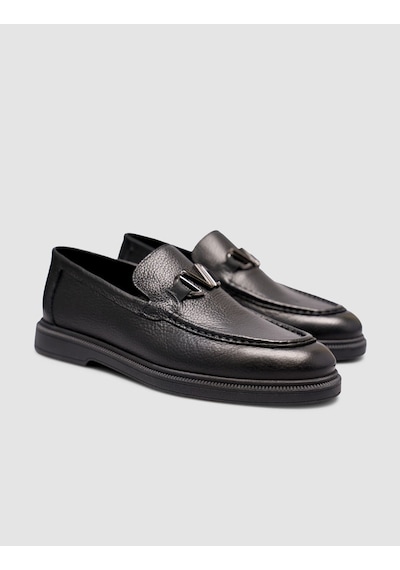 Korario Cabani Hakiki Deri Siyah Erkek Loafer Ayakkabı