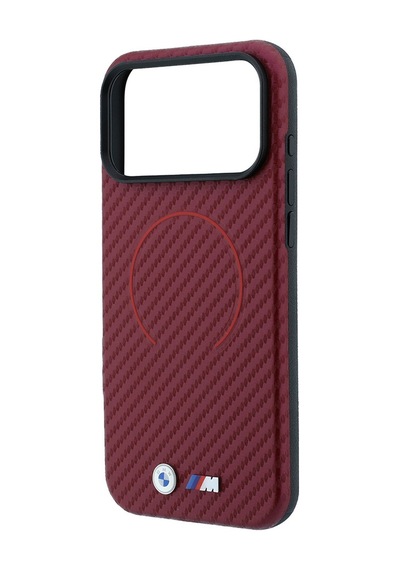 Apple iPhone Uyumlu 18 Pro Max Kılıf Bmw Lisanslı M-safeli Pu Metal Logolu Kırmızı Halka Tasarımlı Kapak Bordo