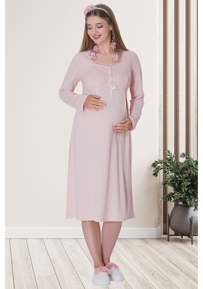 Mecit Pijama Mecit 5715 Pudra Sabahlıklı Lohusa Gecelik Takım