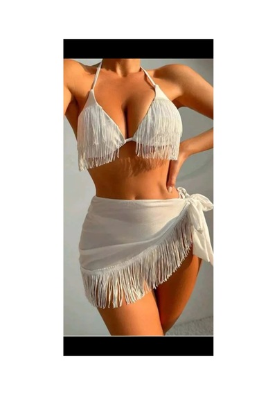 Nisanurtekstil 3'lü Bikini Takımı Beyaz Beyaz