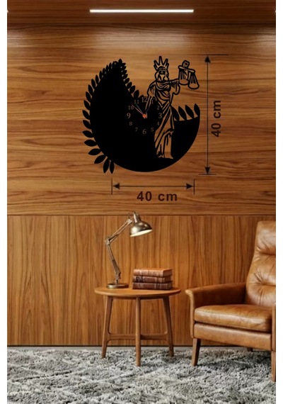 Adalet Tanrıçası Themis Tasarım Ahşap Duvar Saati - 40x40 Cm Avukat Hediyesi Belirtilmemiş