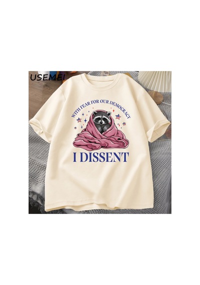 Tarzsokak Demokrasimiz İçin Korkuyla Muhalefet T-shirt Büyük Boy Rakun Meme Tpamuk Kısa Kollu T 2950 Bej