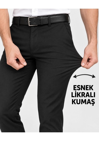 Classics Men Erkek Slim Fit Kaliteli Esnek Likralı Kumaş Pantolon 7765 Siyah