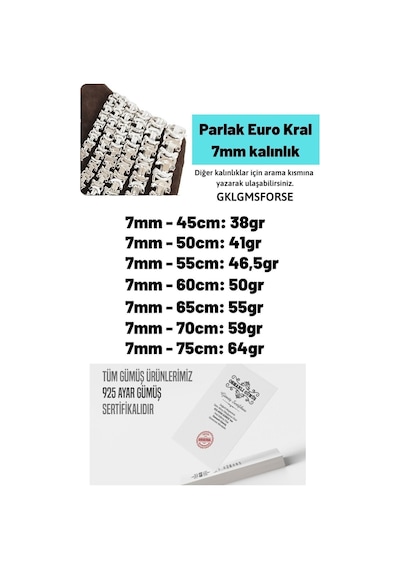 Erkek Gümüş Kolye - 7mm Parlak Euro Kral Model • Sevgiliye • Eşe • Babaya