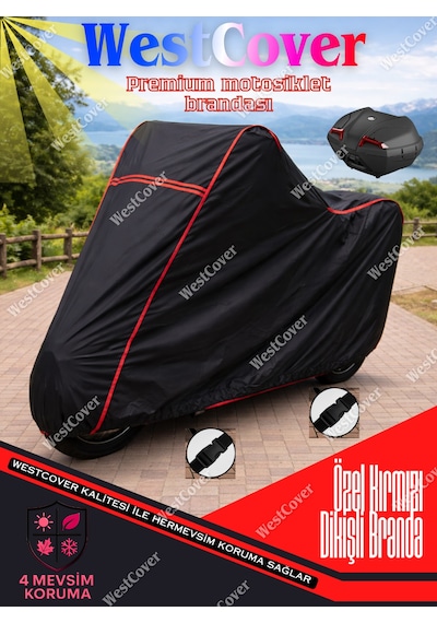 Sym Jet 14 200i Abs Topcase Uyumlu Siyah-kırmızı Dikişli Reflektörlü Motosiklet Brandası
