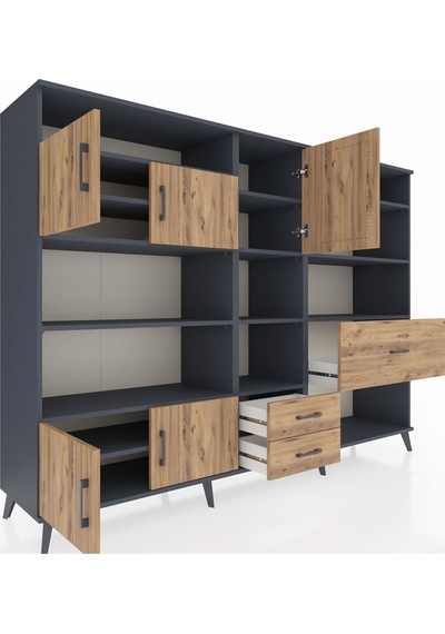 Hyperion Dolap 13 Raflı 3 Çekmeceli 5 Kapaklı 220x44x163 Antrasit Antrasit-çam Hyperion Dolap 13 Raflı 3 Çekmeceli 5 Kapaklı 220x44x163 Antrasit Antrasit-çam