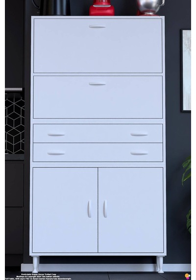Nexa 100 Cm 2 Çekmece 4 Kapak Çok Amaçlı Mutfak, Bakliyat Ve Kahve Köşesi Banyo Dolabı 100x181x32 Cm Beyaz