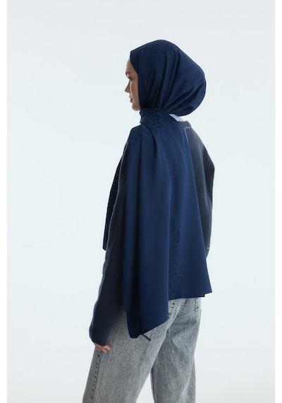 Mirsoy Scarf İpeksi Jakar Şal Mira Desen Lacivert