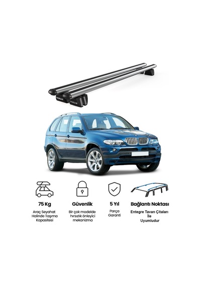 Pençe Bmw X5 2003-2007 Uyumlu Gri Ara Atkı 135cm Port Bagaj Tavan Barı