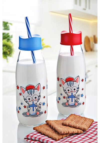 Hayvan Figürlü Pipetli Su Ve Süt Şişesi Cam 500 Ml Çok Renkli
