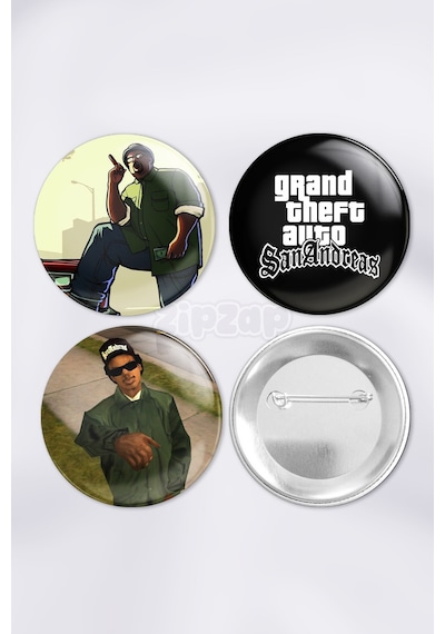 Gta San Andreas Video Oyun Bilgisayar Oyunu Çanta Süsü Rozet İğneli Buton Rozet Seti 3 Adet Çok Renkli