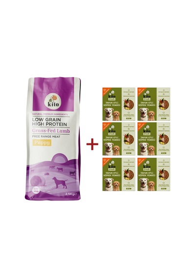 Kito Kuzu Etli Yavru Köpek Maması 2500 G + Kito Fresh Tavuk Etli Köpek Yemeği 6'lı