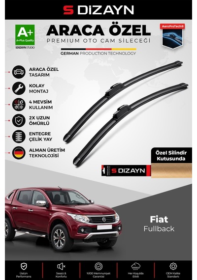S-dizayn Fiat Fullback Ön Cam Silecek Seti 2016 Üzeri Premium Araca Özel 55-45 Cm A+ Kalite