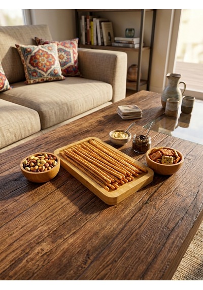 Doğal Bambu 2 Bölmeli Sunum Tabağı Ve Sosluk Seti - Kahvaltı & Çerez Sunum Seti